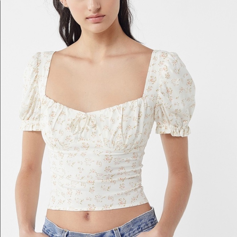 Urban Outfitters Cream Cassia Puff Sleeve Top